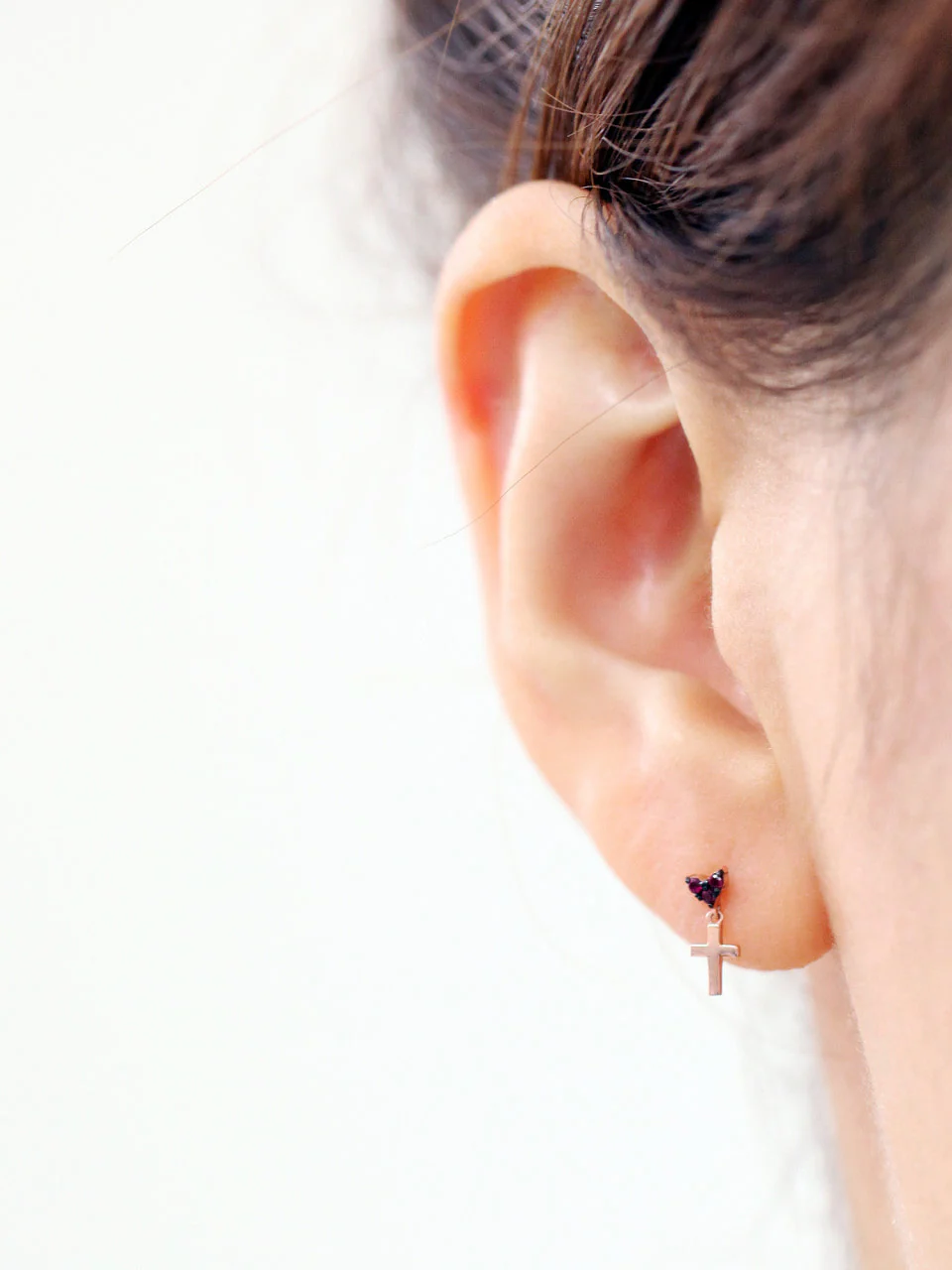 14K Gold Heart Cross Drop Earring - Image 7