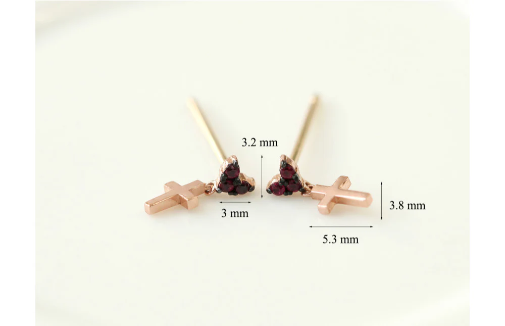 14K Gold Heart Cross Drop Earring - Image 9