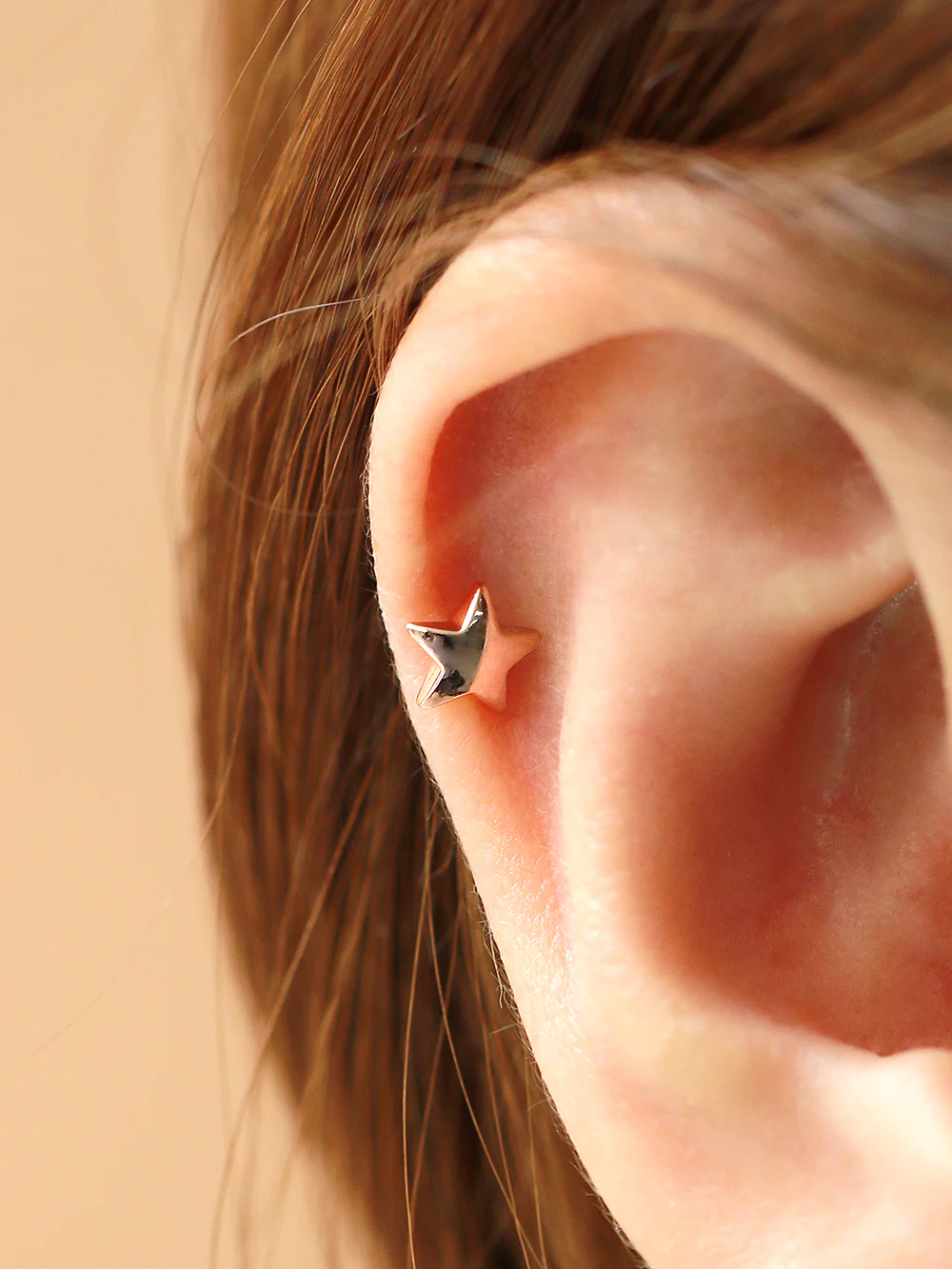 14K Gold Internally Threaded Volume Moon & Star Labret Piercing 18G16G - Image 5