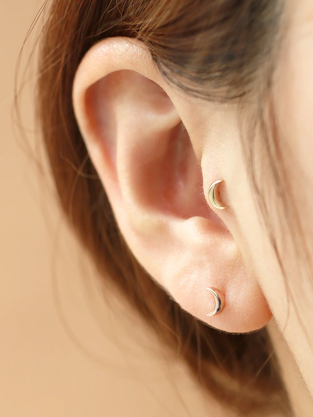 14K Gold Internally Threaded Volume Moon & Star Labret Piercing 18G16G - Image 7