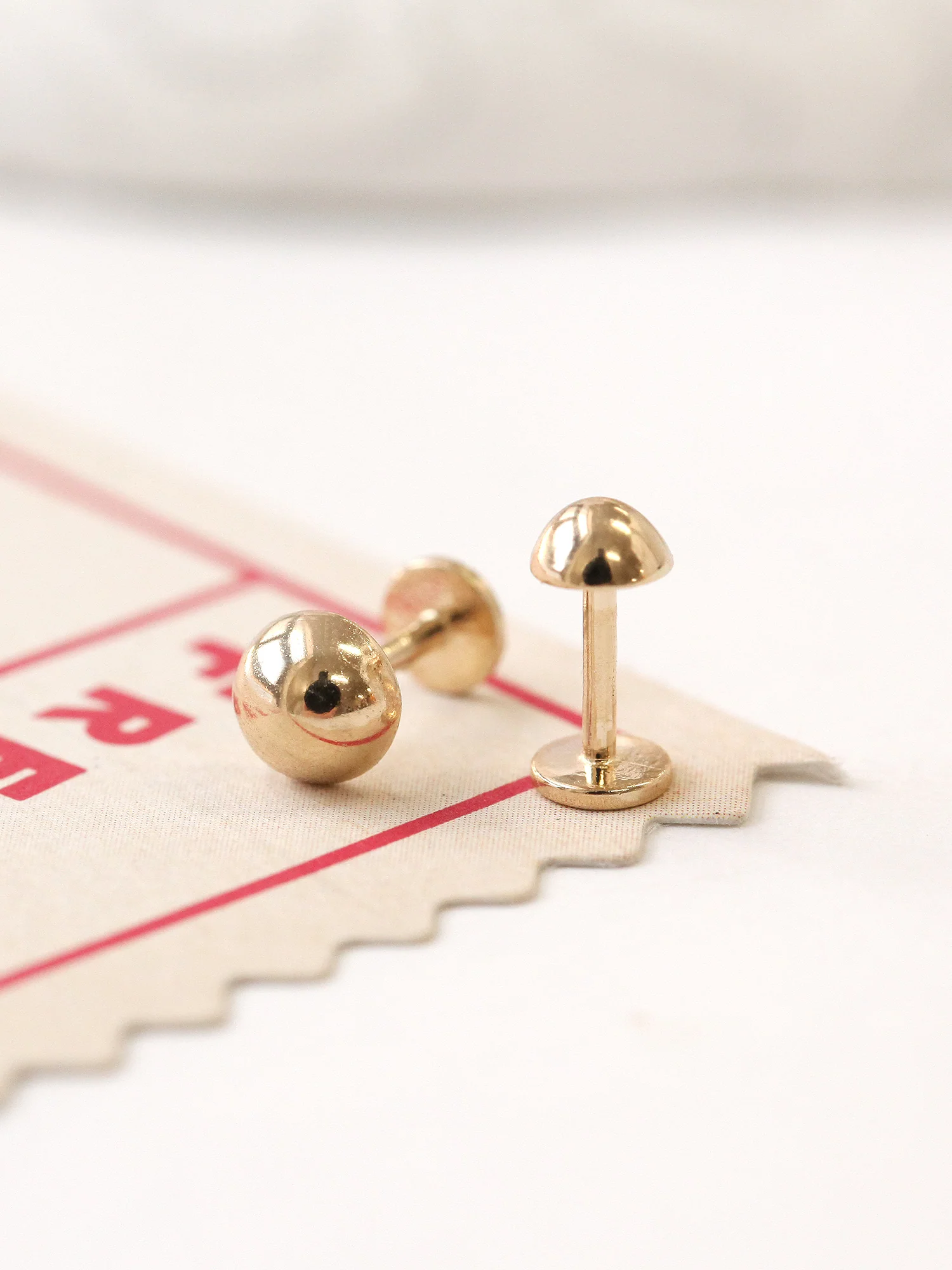 14K Gold Semicircle Labret Piercing 18G16G - Image 6