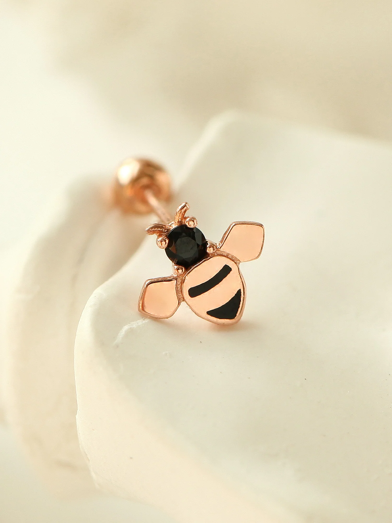 14K Gold Honey Bee Cartilage Earring 20G - Image 3