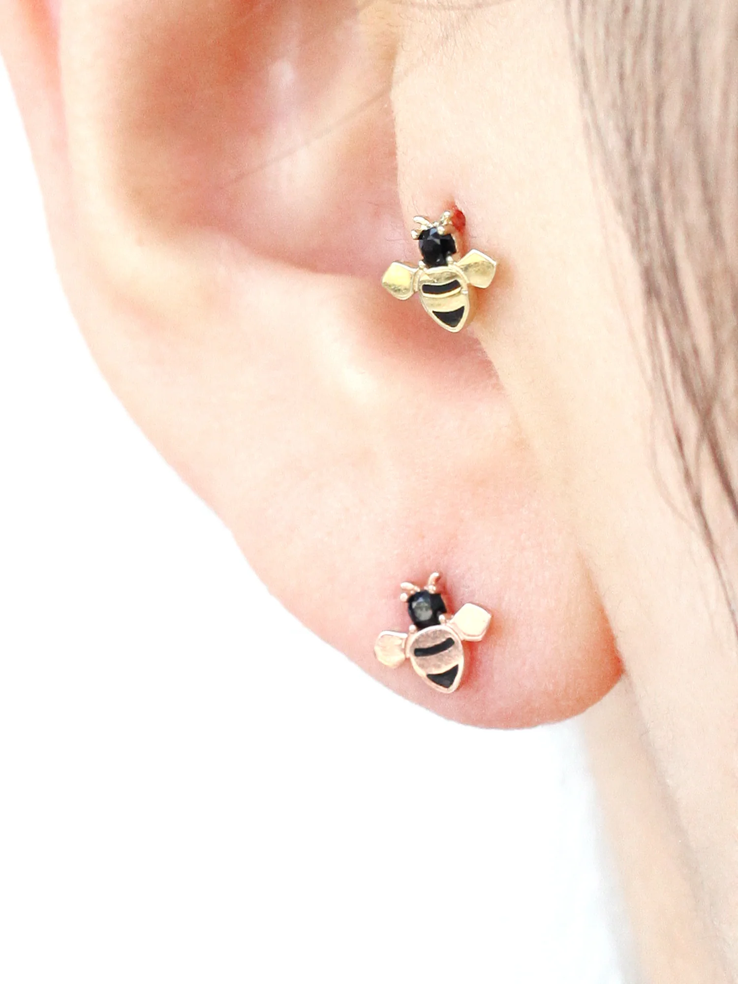 14K Gold Honey Bee Cartilage Earring 20G - Image 7