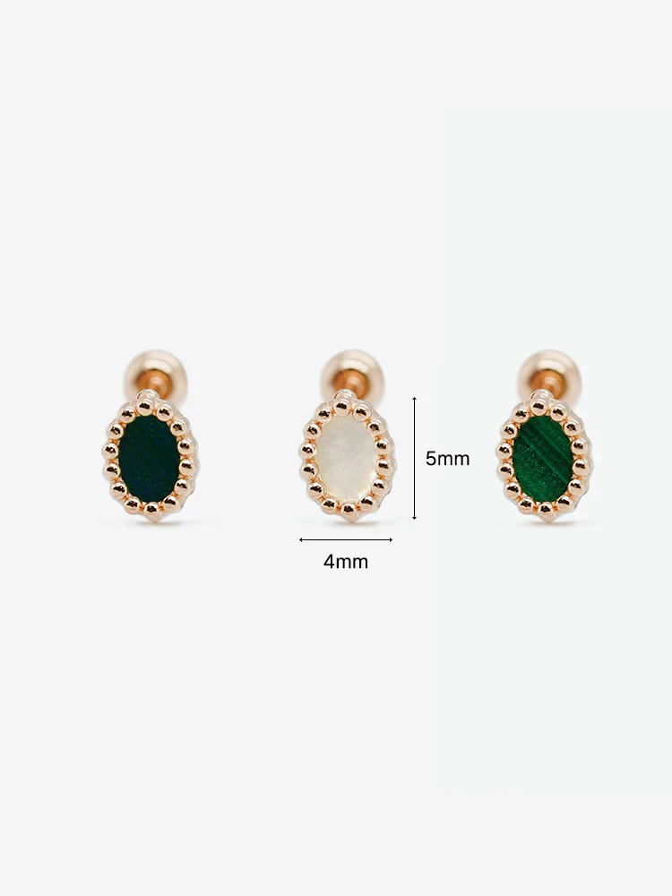 14K Solid Gold Classic Oval Stone Cartilage Earring 20G - Image 10