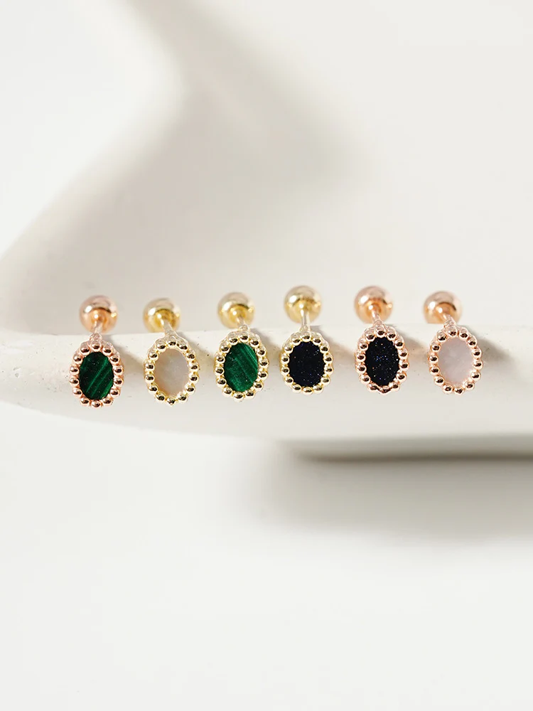 14K Solid Gold Classic Oval Stone Cartilage Earring 20G - Image 8