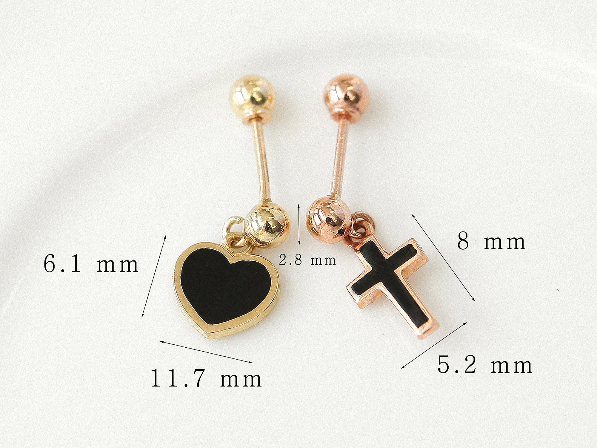 14K Gold Cross / Heart Cartilage earring 20g - Image 10