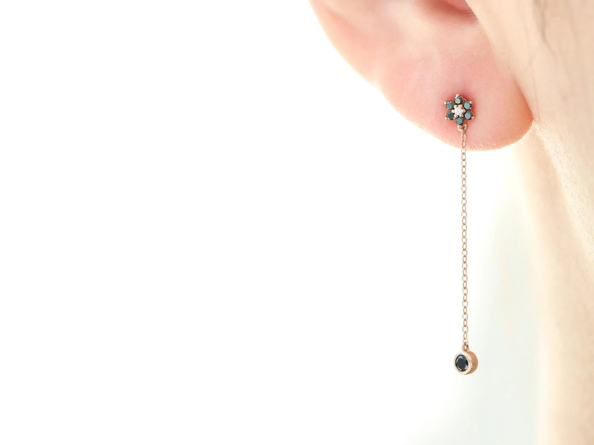 14K Gold Lovely Flower Drop Earring - Image 3