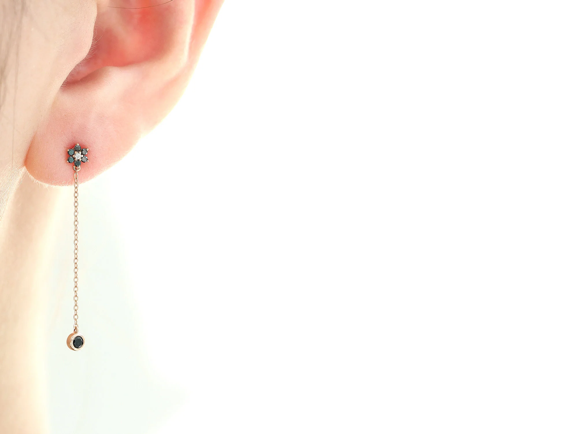 14K Gold Lovely Flower Drop Earring - Image 4