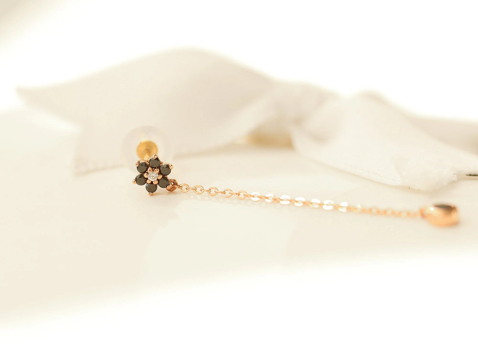 14K Gold Lovely Flower Drop Earring - Image 6