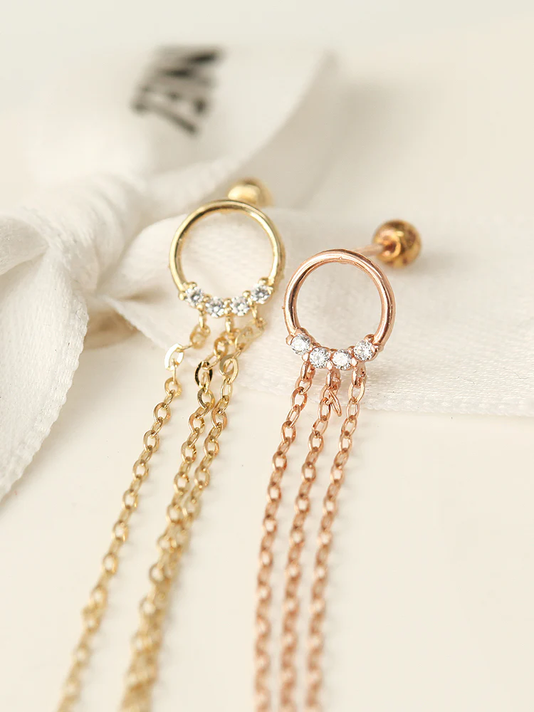 14K Gold Circle Long Drop Earring 20G - Image 3