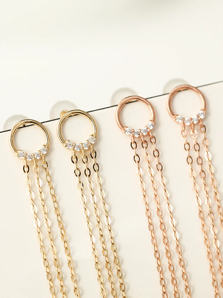 14K Gold Circle Long Drop Earring 20G - Image 4