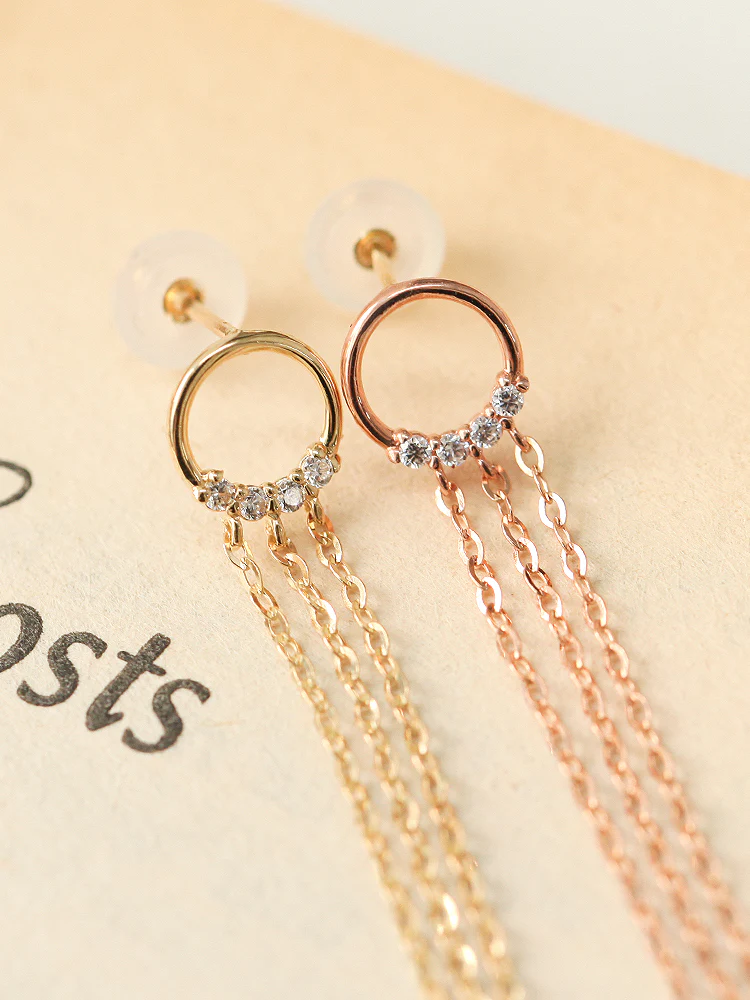 14K Gold Circle Long Drop Earring 20G - Image 5