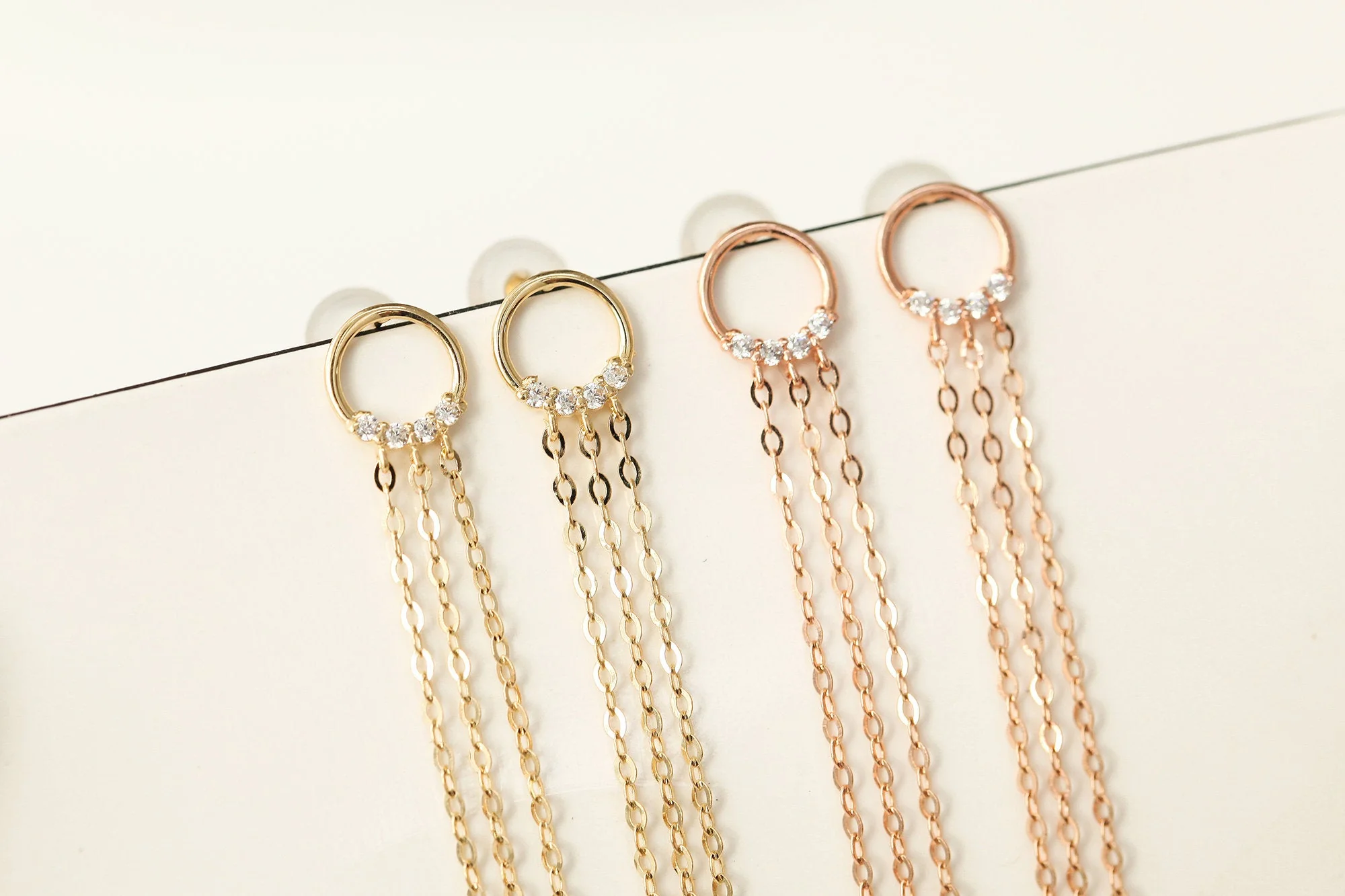 14K Gold Circle Long Drop Earring 20G - Image 7