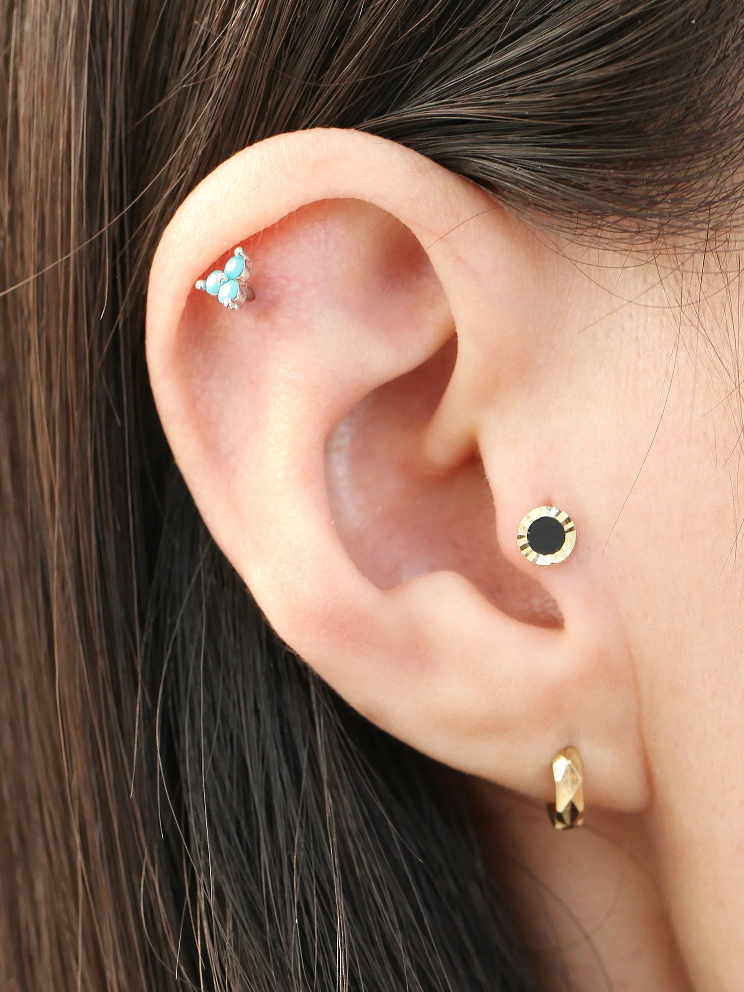 14K Gold Dainty Onyx Cartilage Earring 20G - Image 10