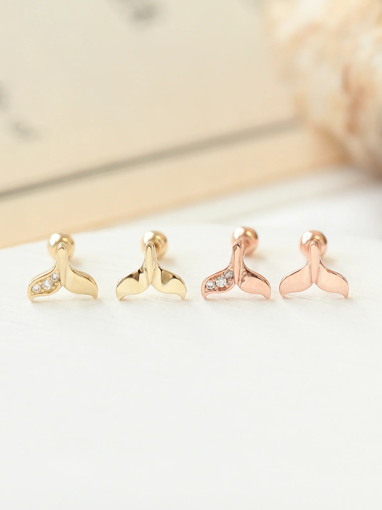 14K Gold Whale Tail Cartilage Earring 20G - Image 4