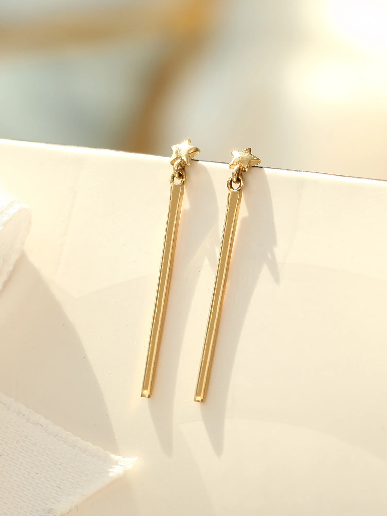 14K Gold Star Drop Earring - Image 6