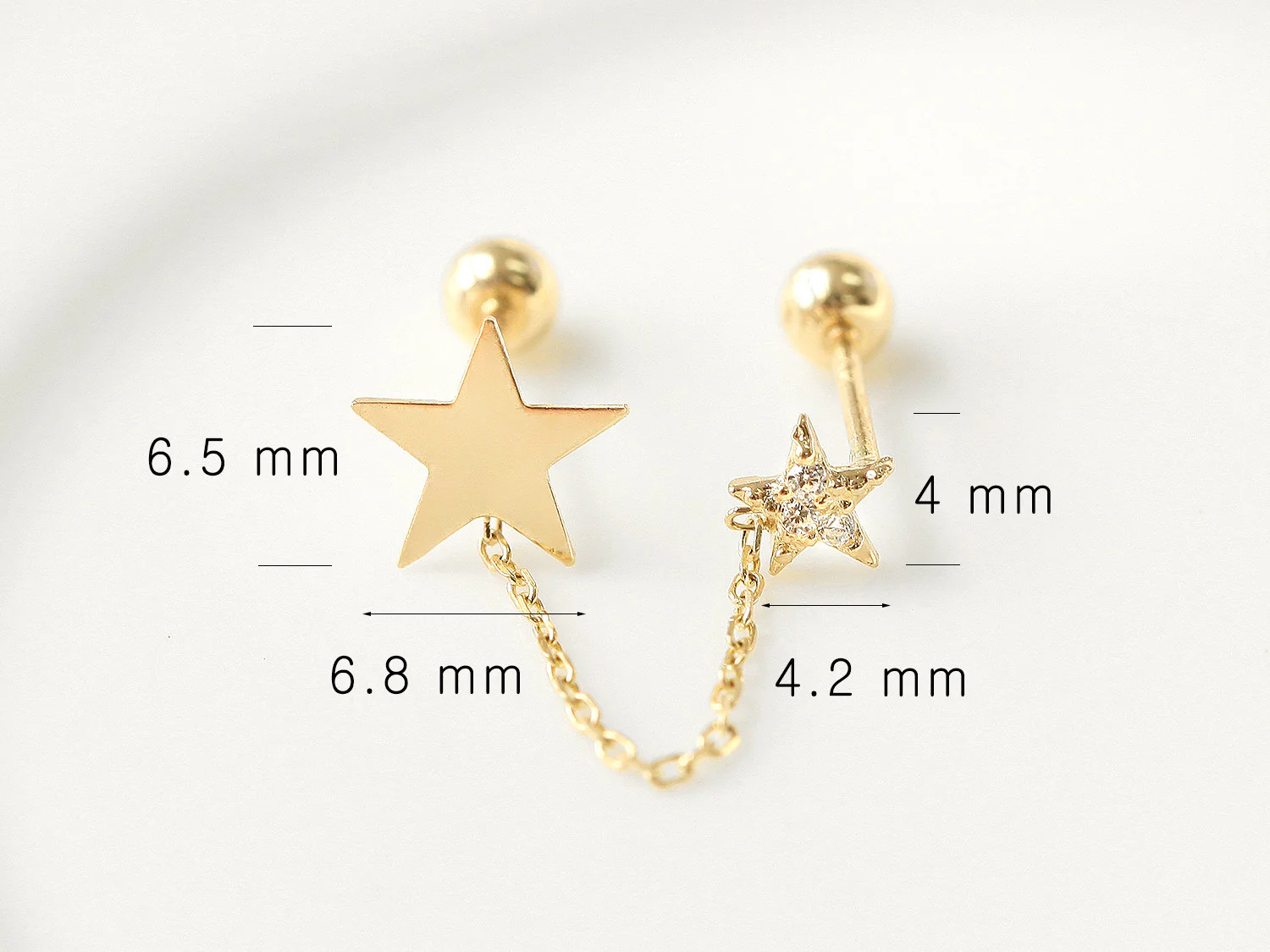14K Gold Double Star Layered Cartilage Earring 20G - Image 10