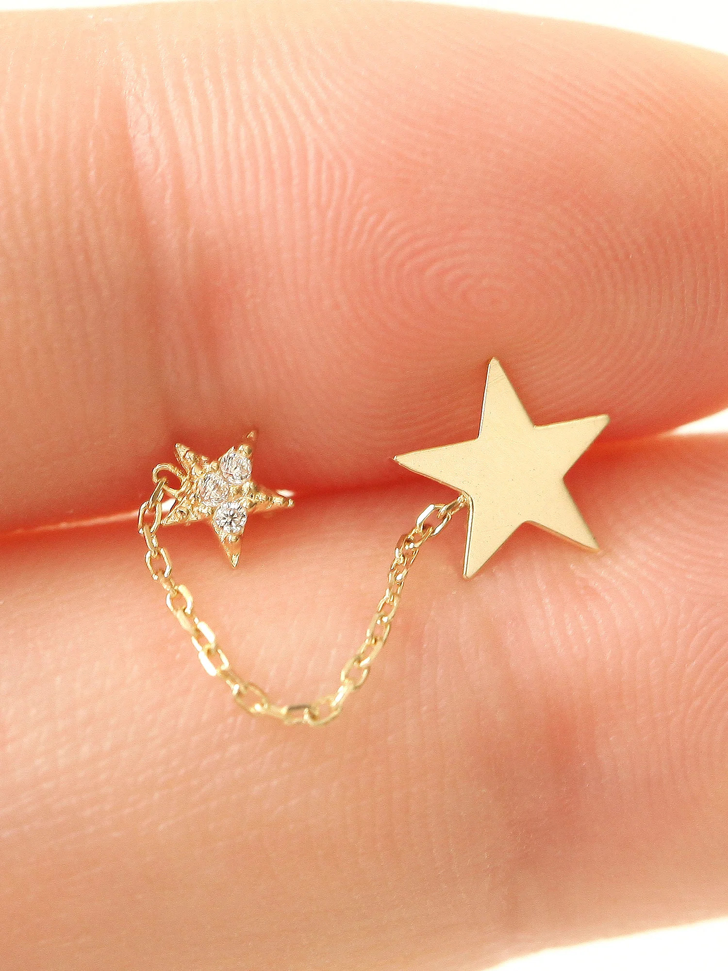 14K Gold Double Star Layered Cartilage Earring 20G - Image 7