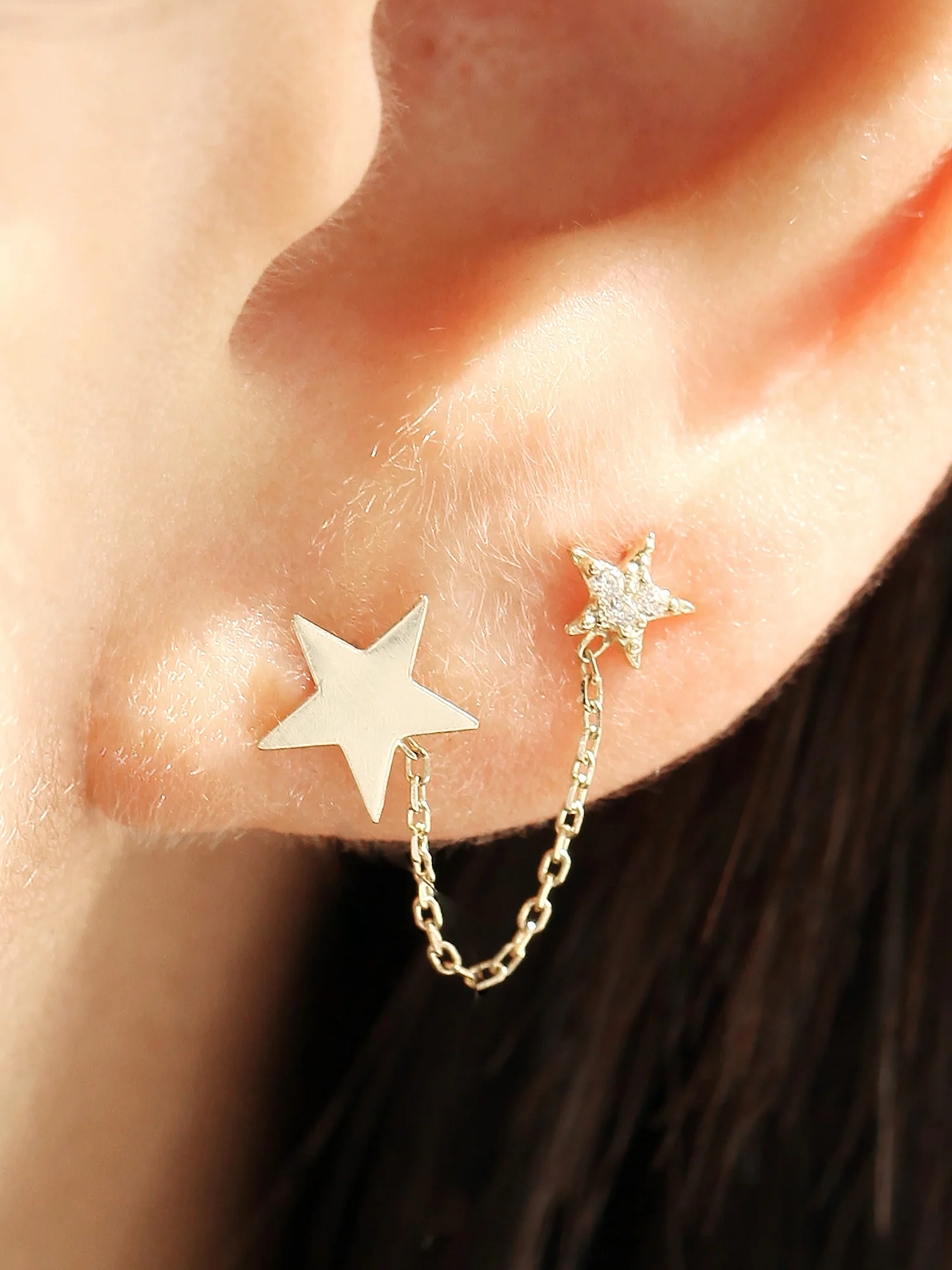 14K Gold Double Star Layered Cartilage Earring 20G - Image 8