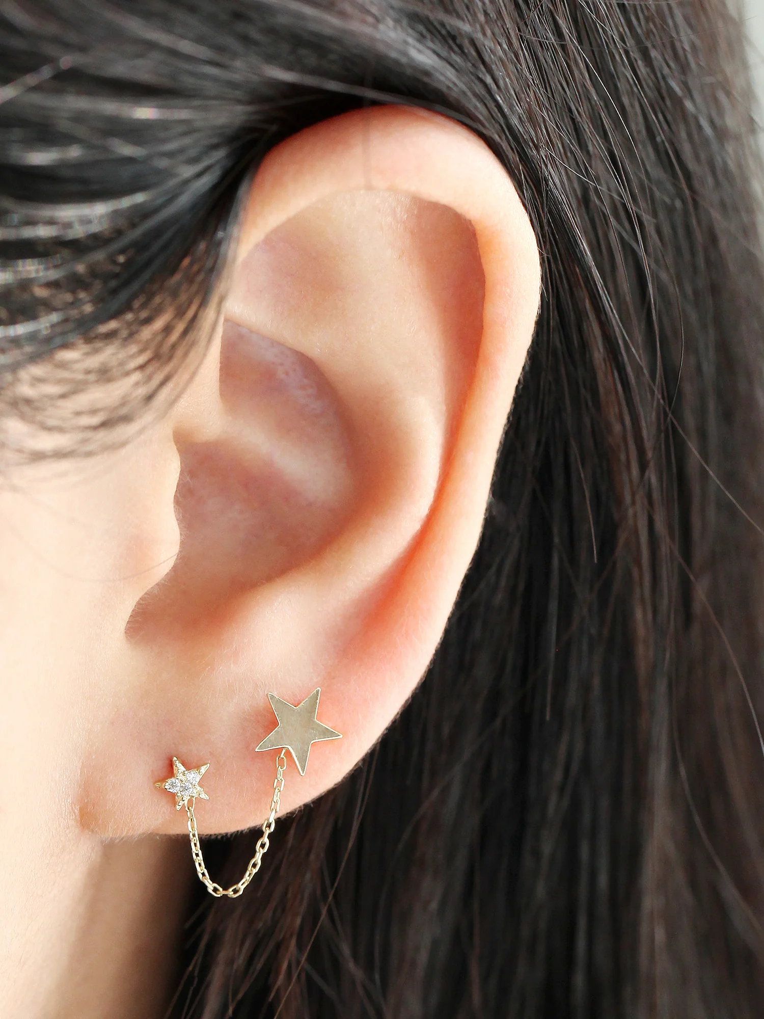 14K Gold Double Star Layered Cartilage Earring 20G - Image 9