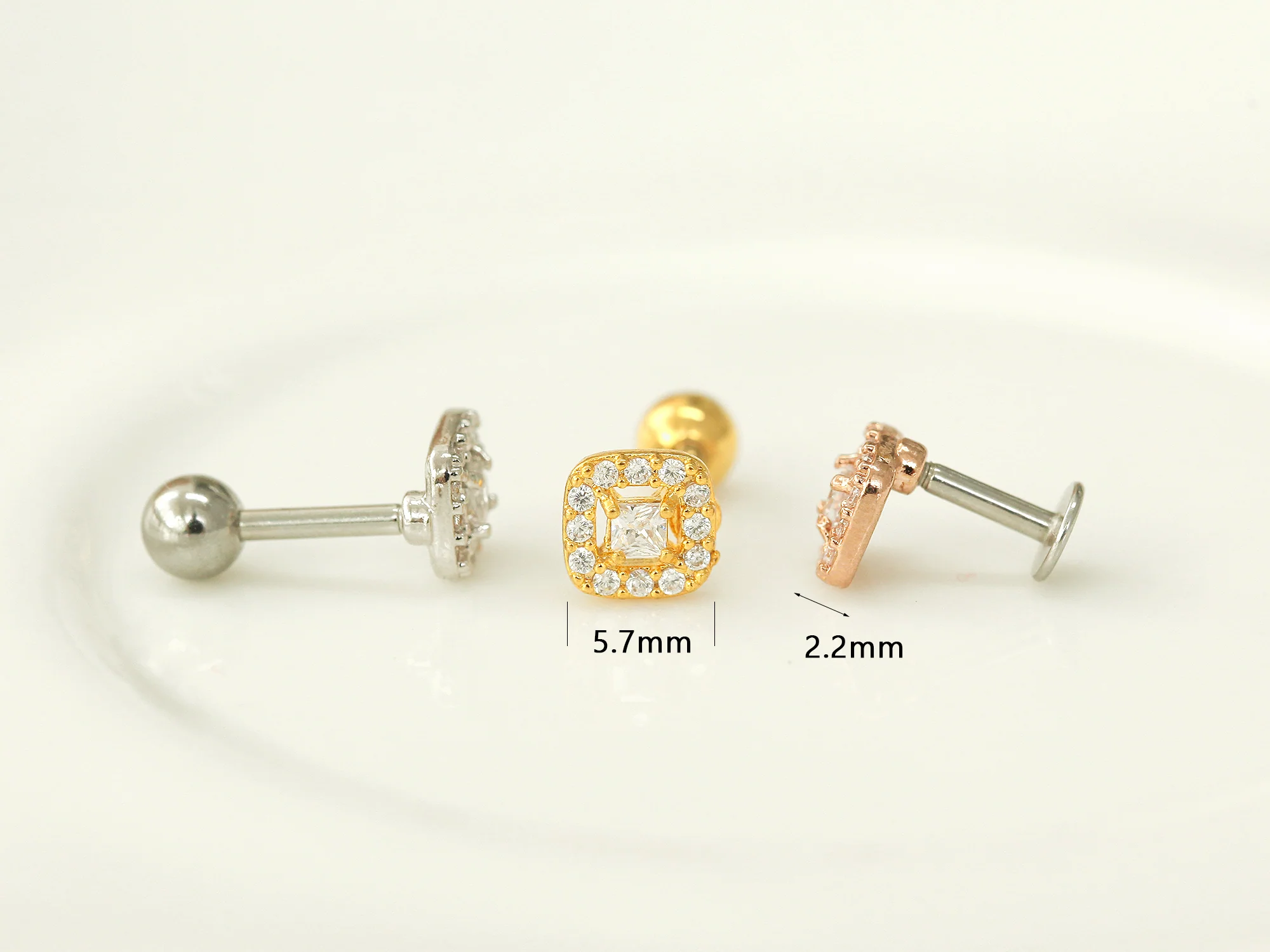 Classic Square CZ Stud Piercing - Image 9
