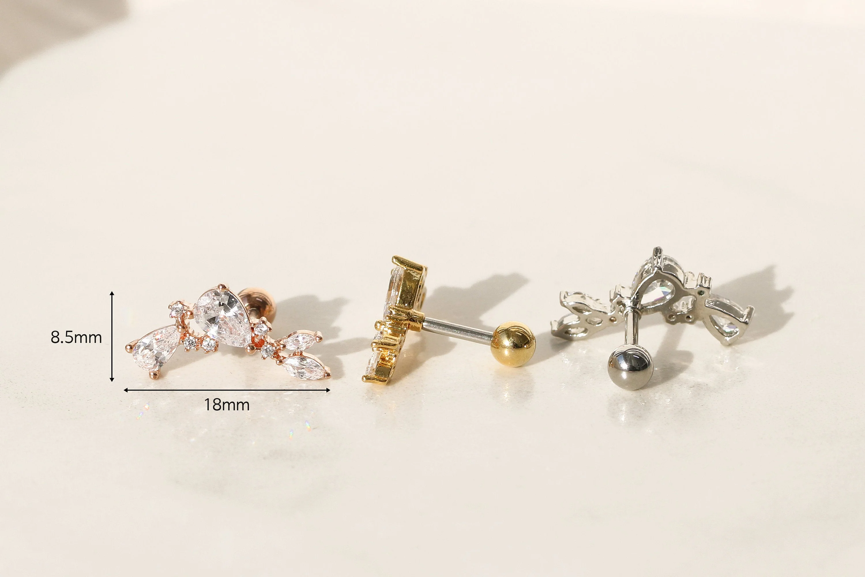 CZ Long Stud Cartilage earring - Image 7