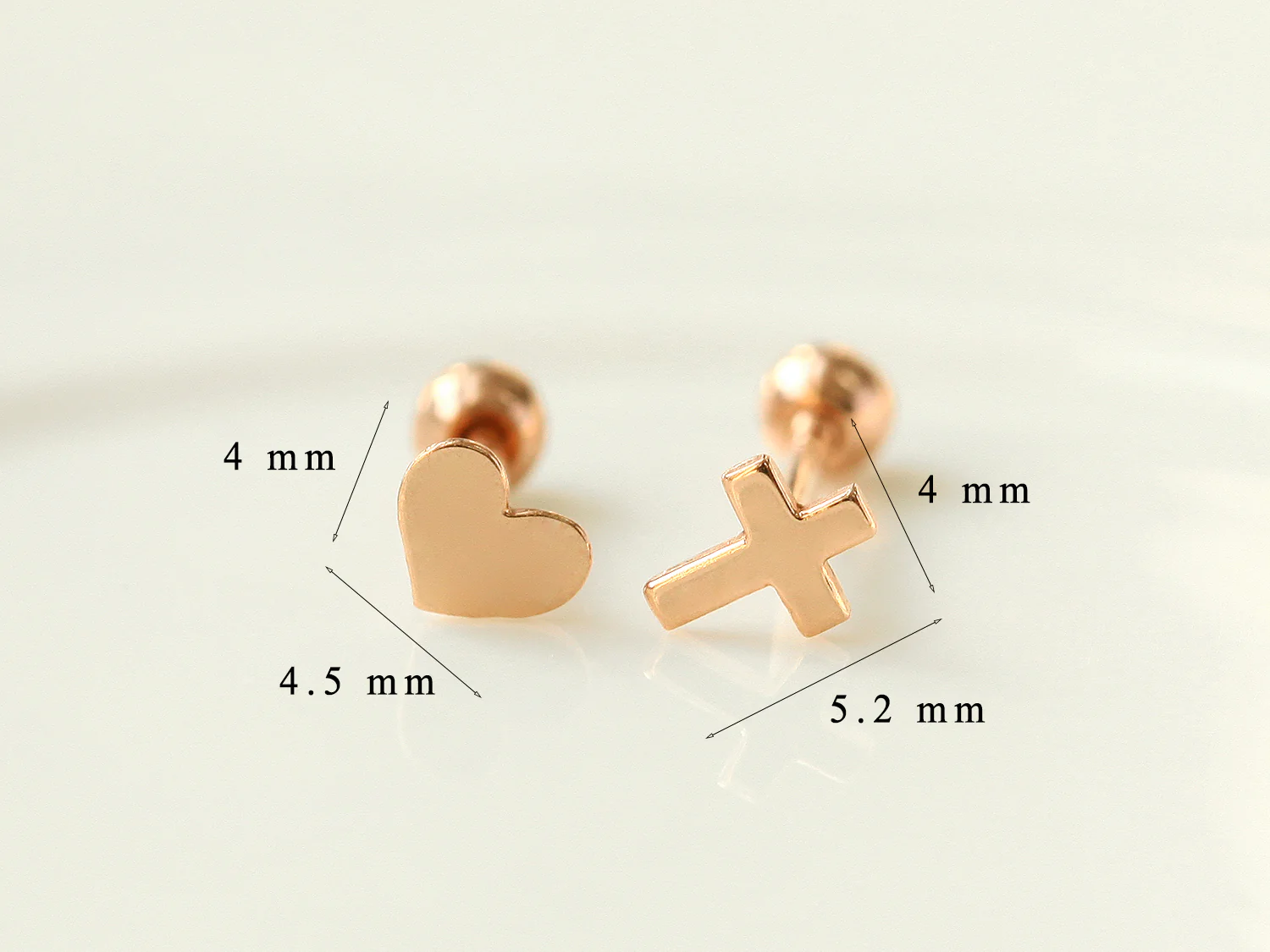 14K Gold Dainty Heart & Cross Cartilage Earring 18g16g - Image 10