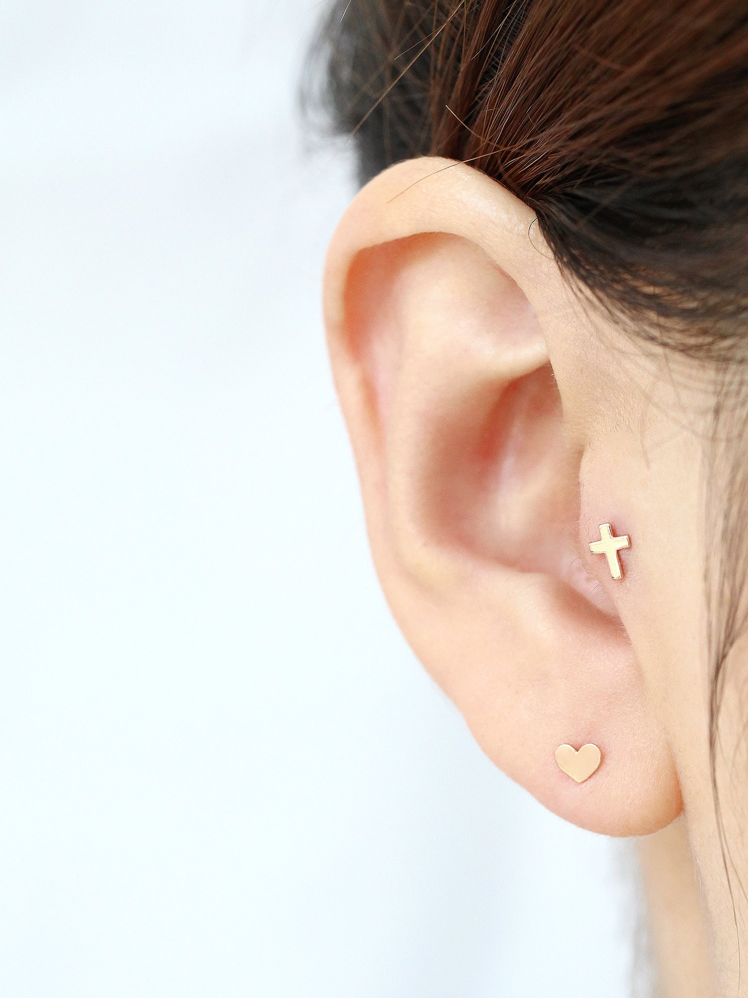 14K Gold Dainty Heart & Cross Cartilage Earring 18g16g - Image 6