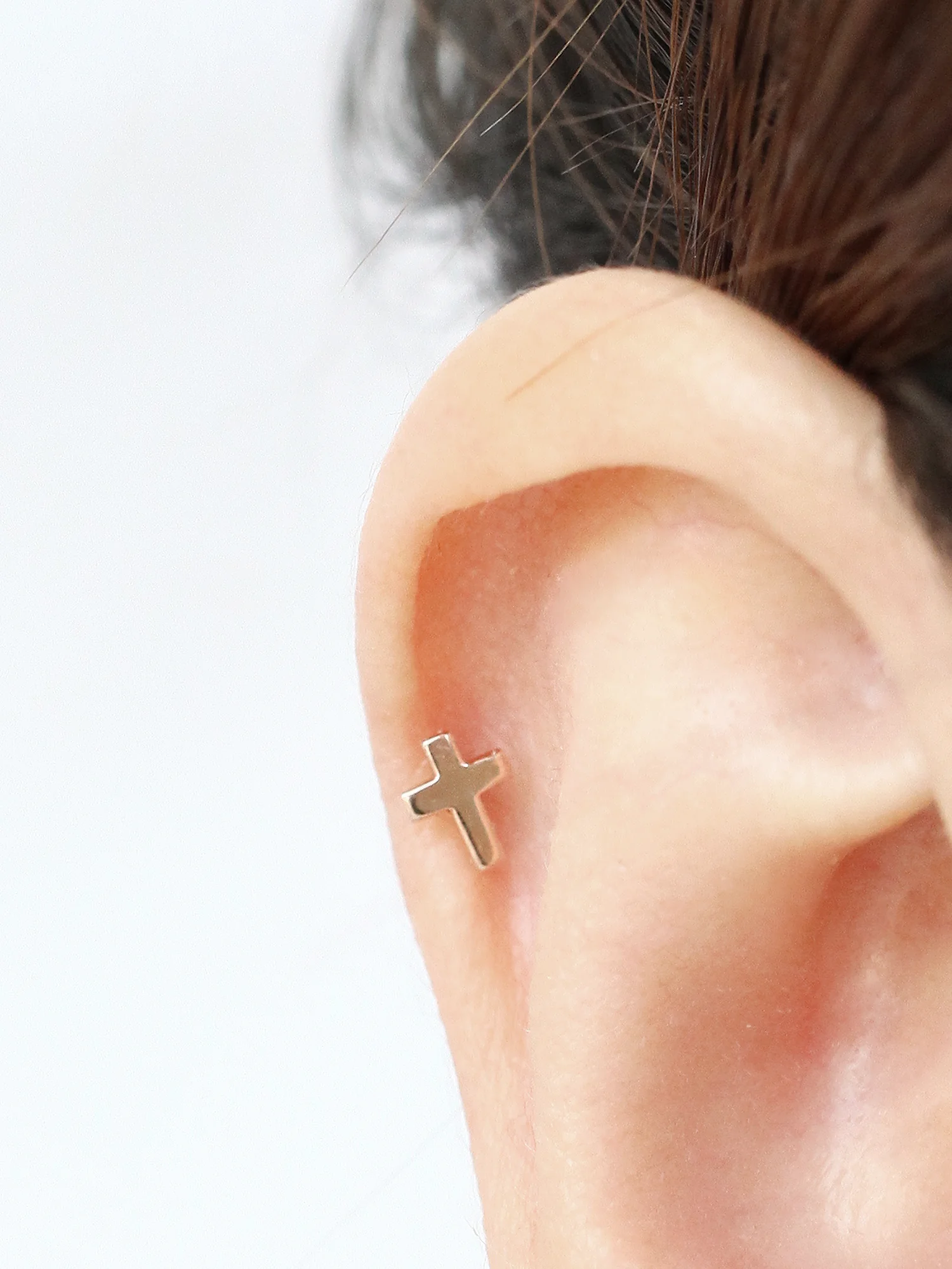 14K Gold Dainty Heart & Cross Cartilage Earring 18g16g - Image 9